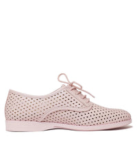 Derby Punch All Pink Leather Lace Up Flats - Shouz