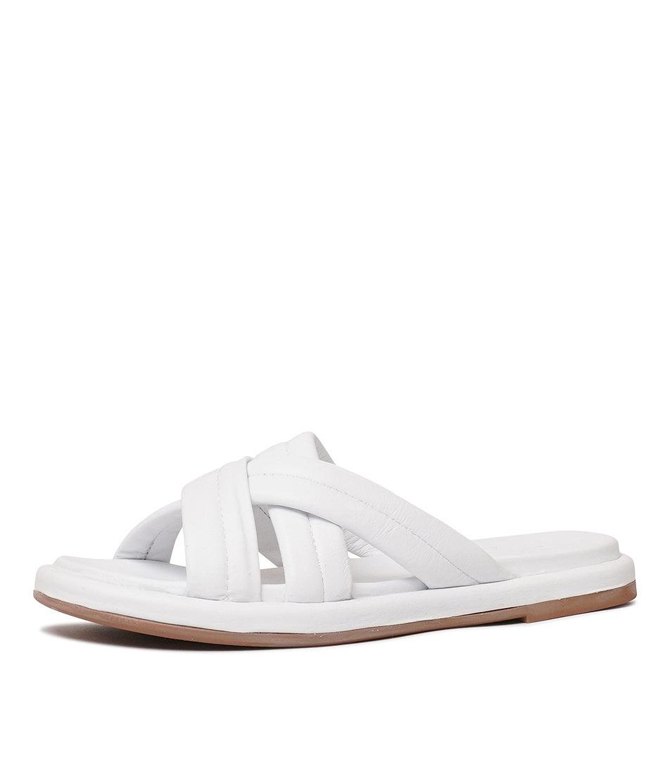 Beach White Leather Slides, SALA - Shouz