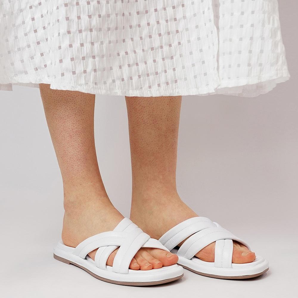 Beach White Leather Slides, SALA - Shouz