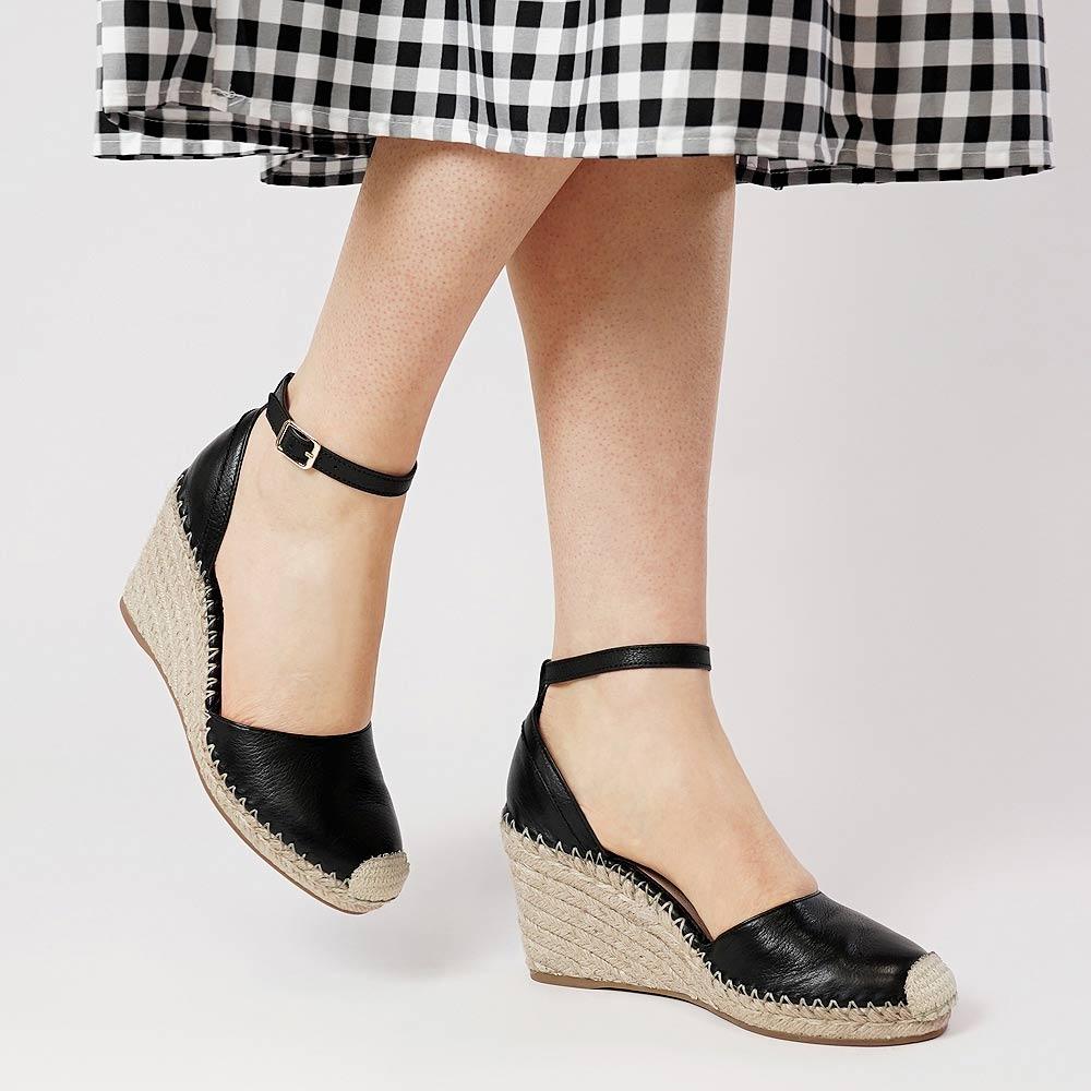 Malka Black Espadrille Wedges, TOP END - Shouz
