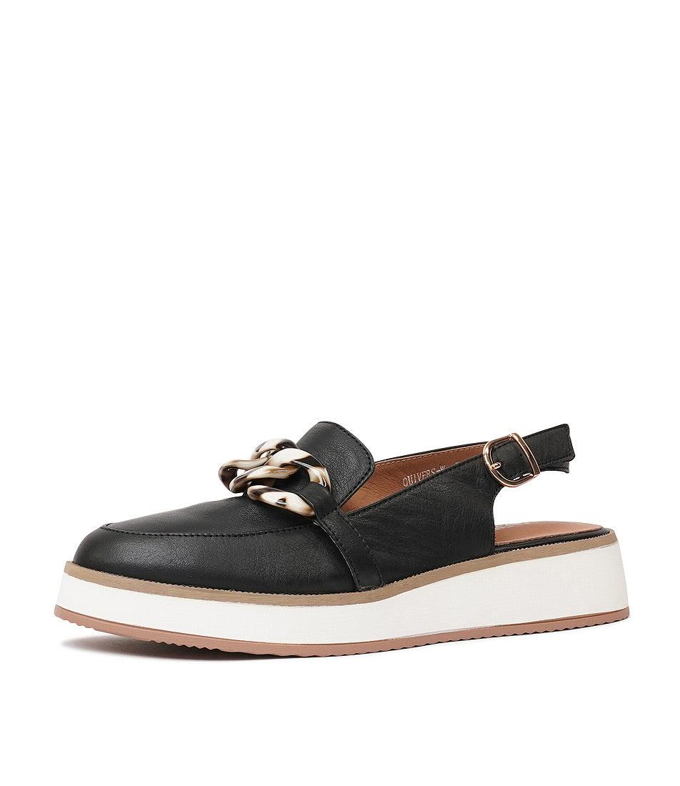 Quivers Black Leather Loafers, ALFIE & EVIE - Shouz