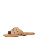 Menny Dark Camel Leather Slides, MOLLINI - Shouz
