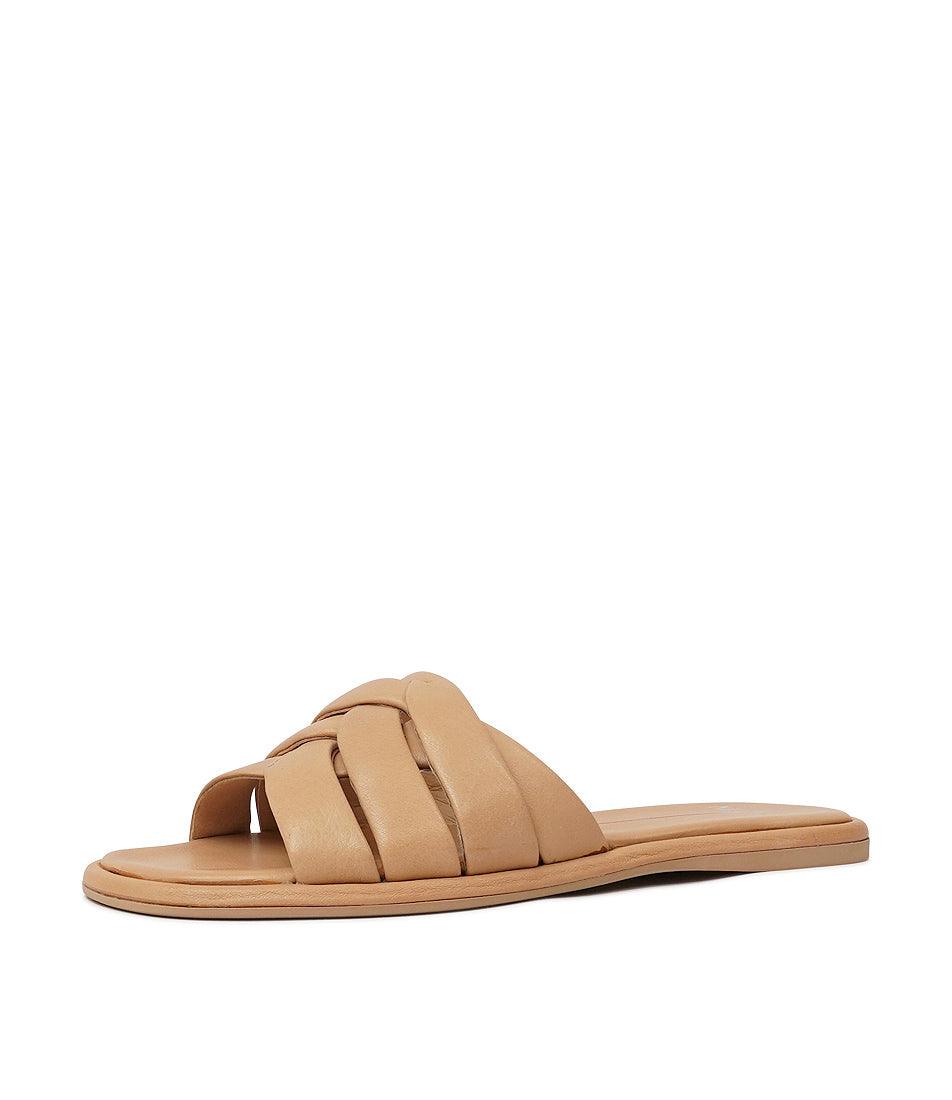 Menny Dark Camel Leather Slides, MOLLINI - Shouz