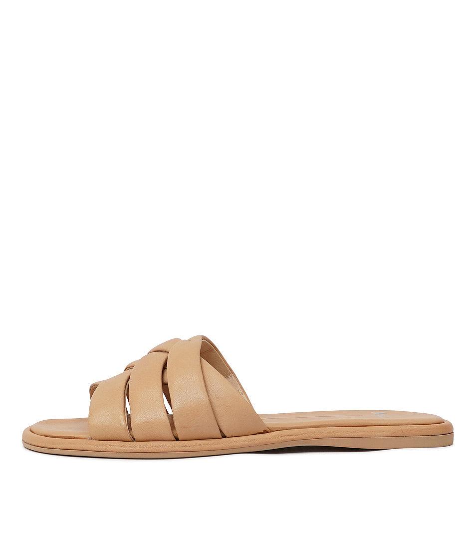 Menny Dark Camel Leather Slides, MOLLINI - Shouz