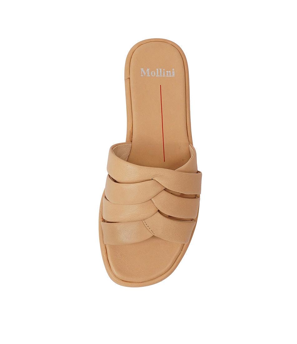 Menny Dark Camel Leather Slides, MOLLINI - Shouz