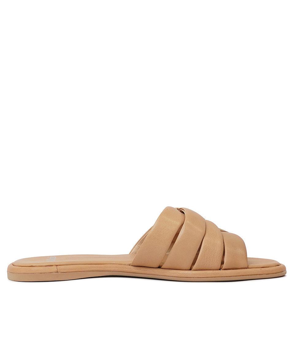 Menny Dark Camel Leather Slides, MOLLINI - Shouz
