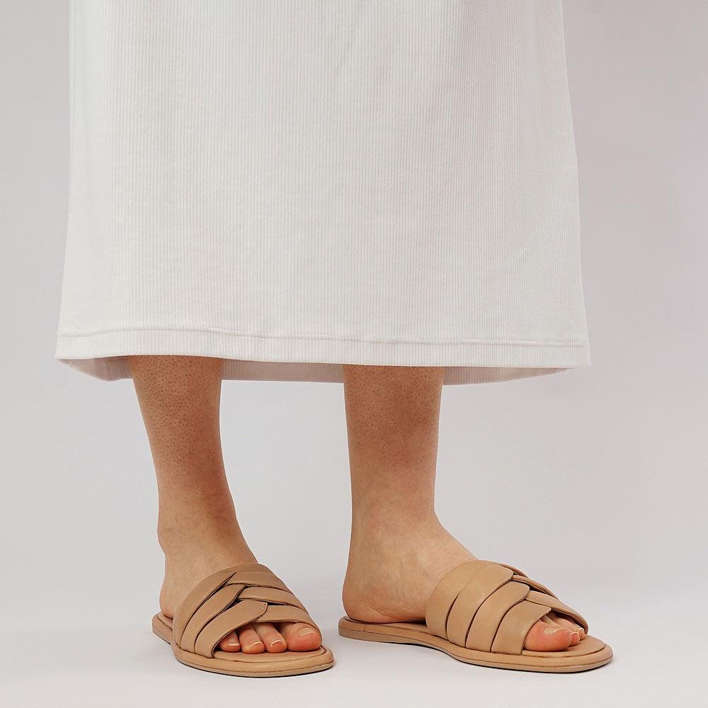 Menny Dark Camel Leather Slides, MOLLINI - Shouz