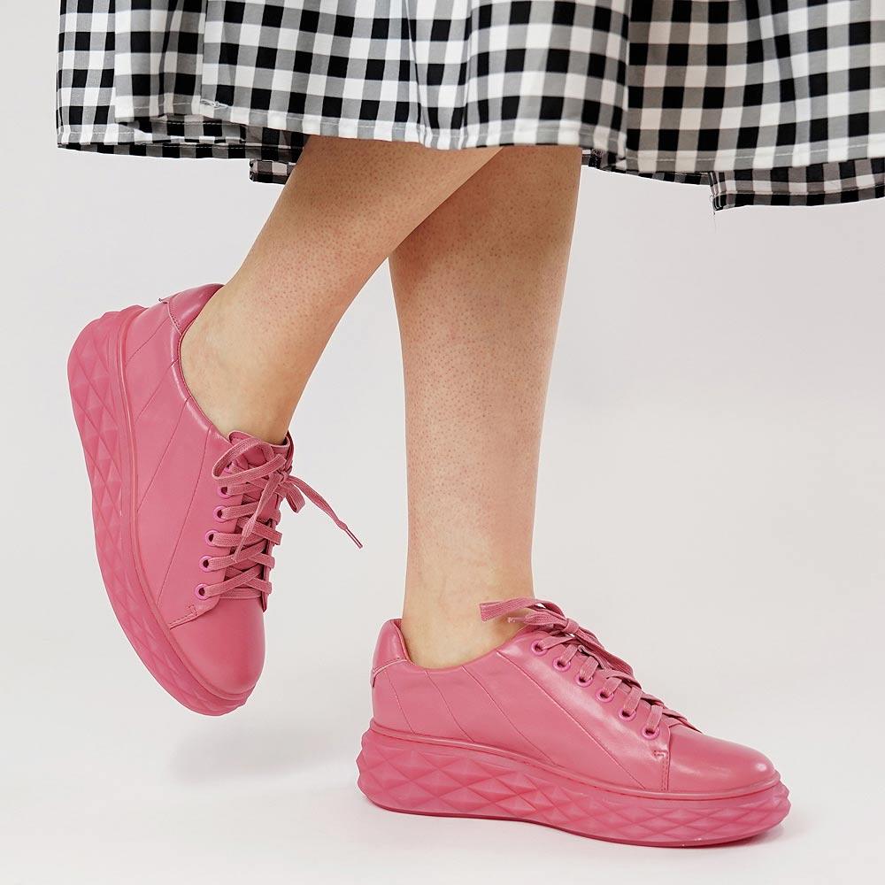 Irsia New Pink Leather Sneakers, TOP END - Shouz