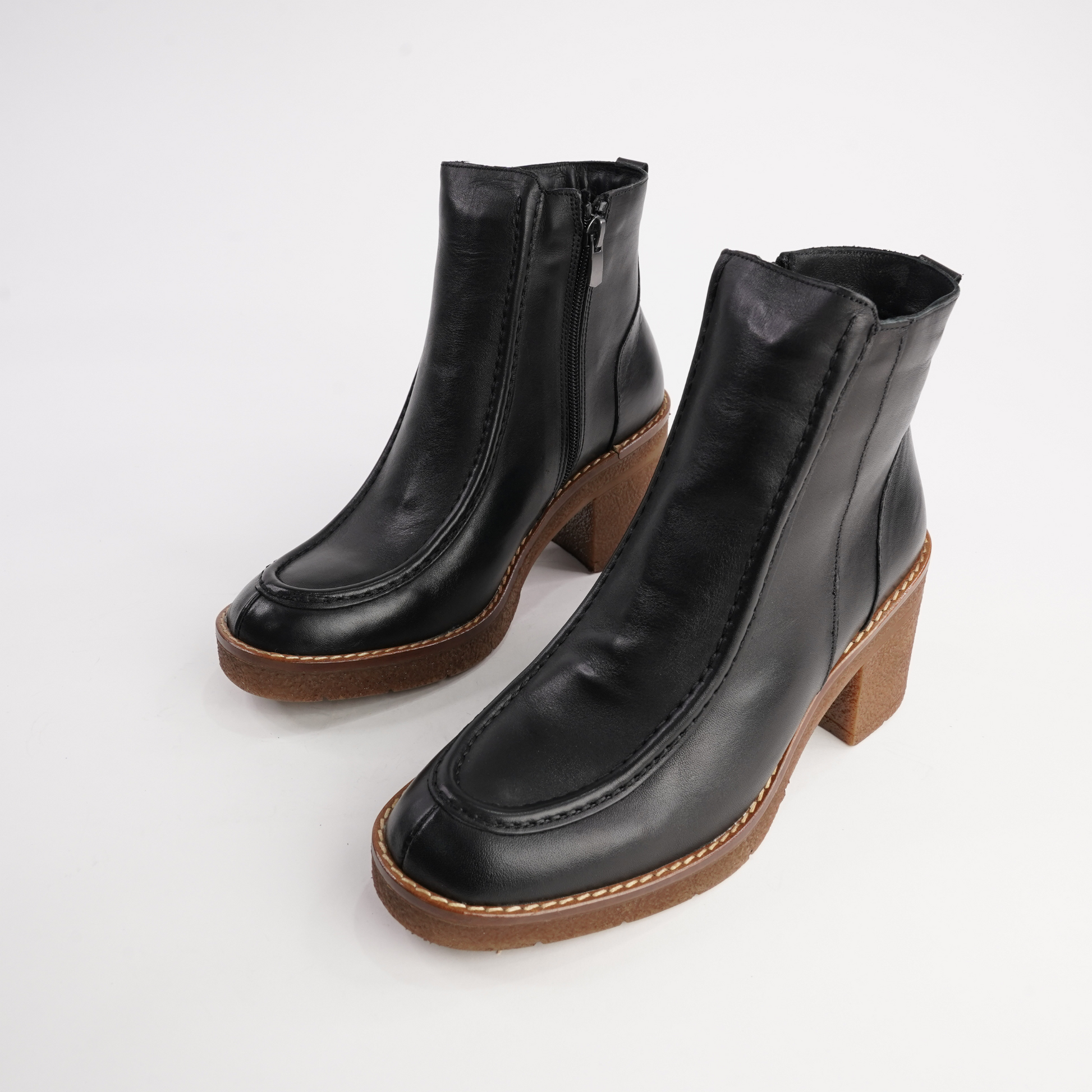 Gem Black Leather Ankle Boots