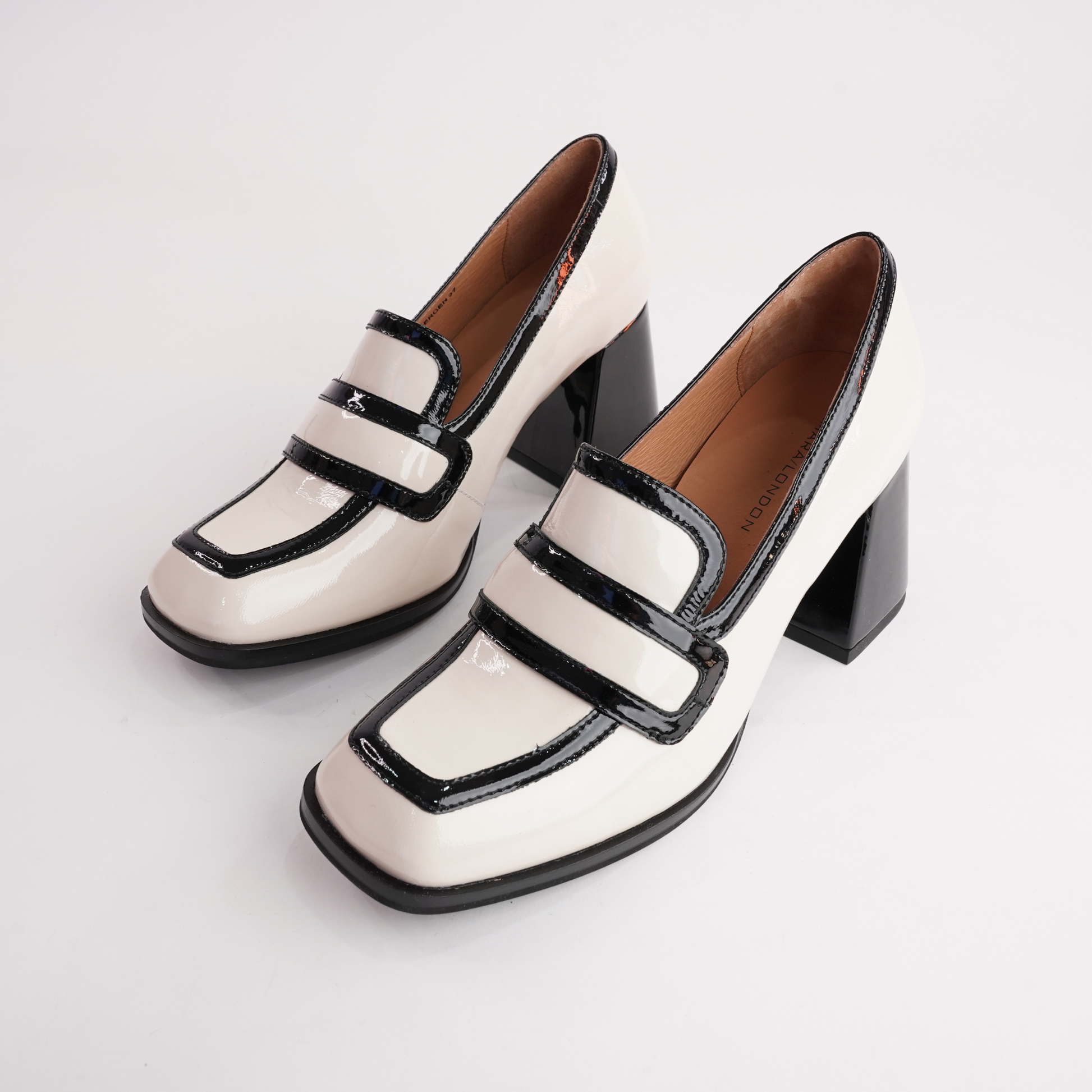 Bergen Bone/ Black Leather Heels