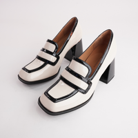 Bergen Bone/ Black Leather Heels