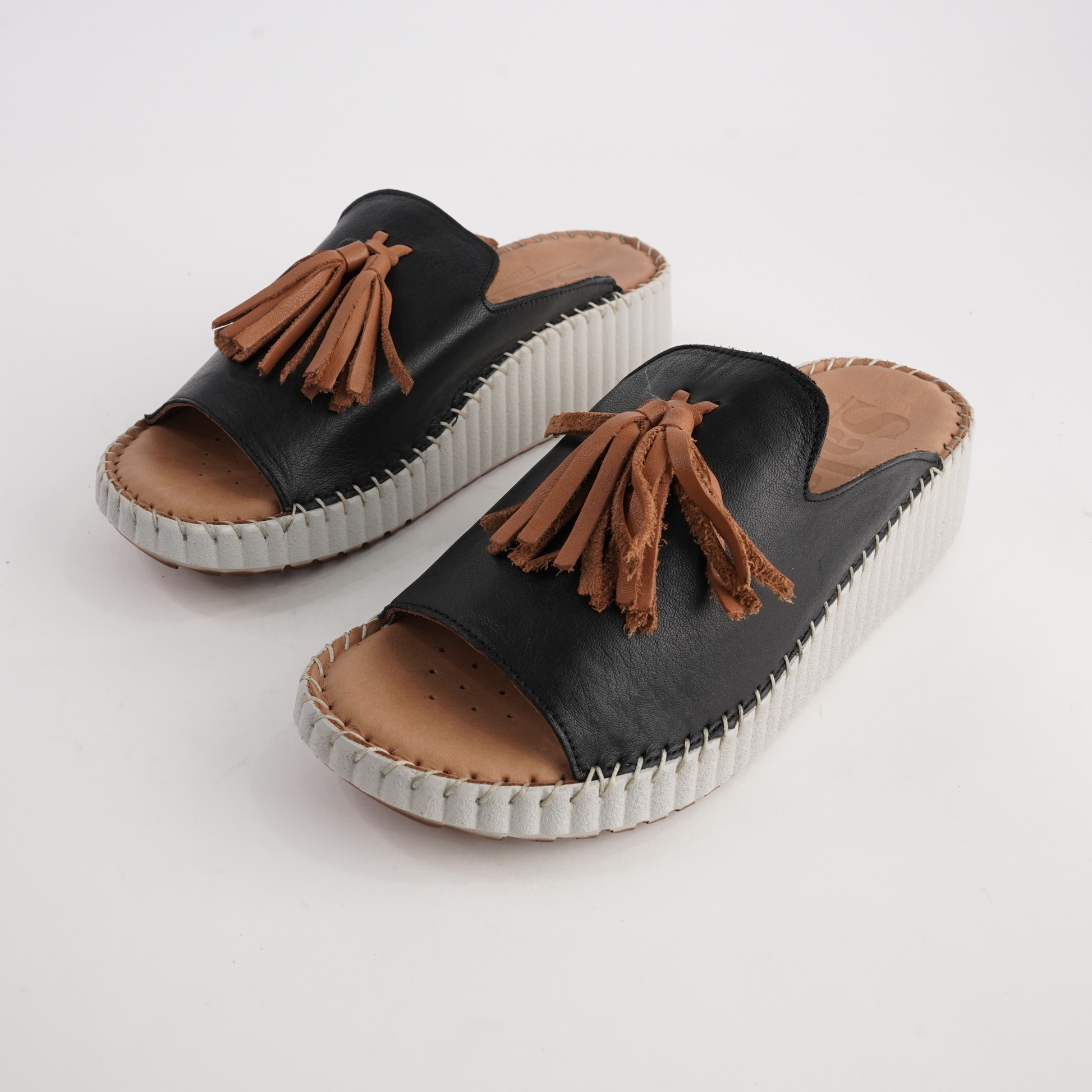 Sonny Black Leather Slides