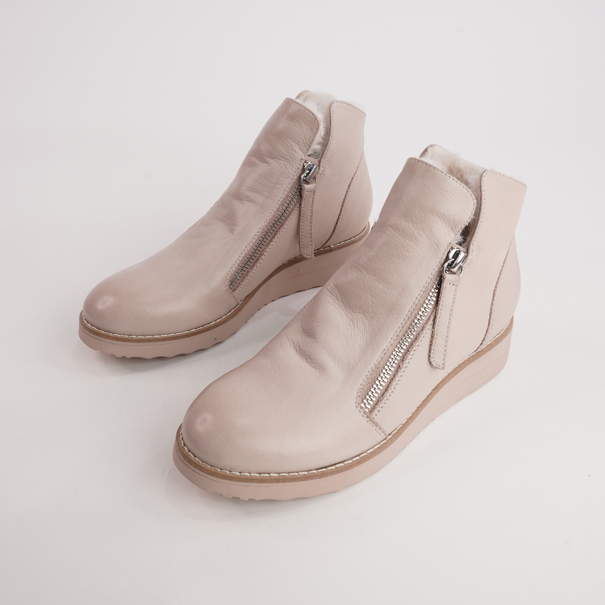 Opal Cappuccino/ Beige Fur Leather Ankle Boots