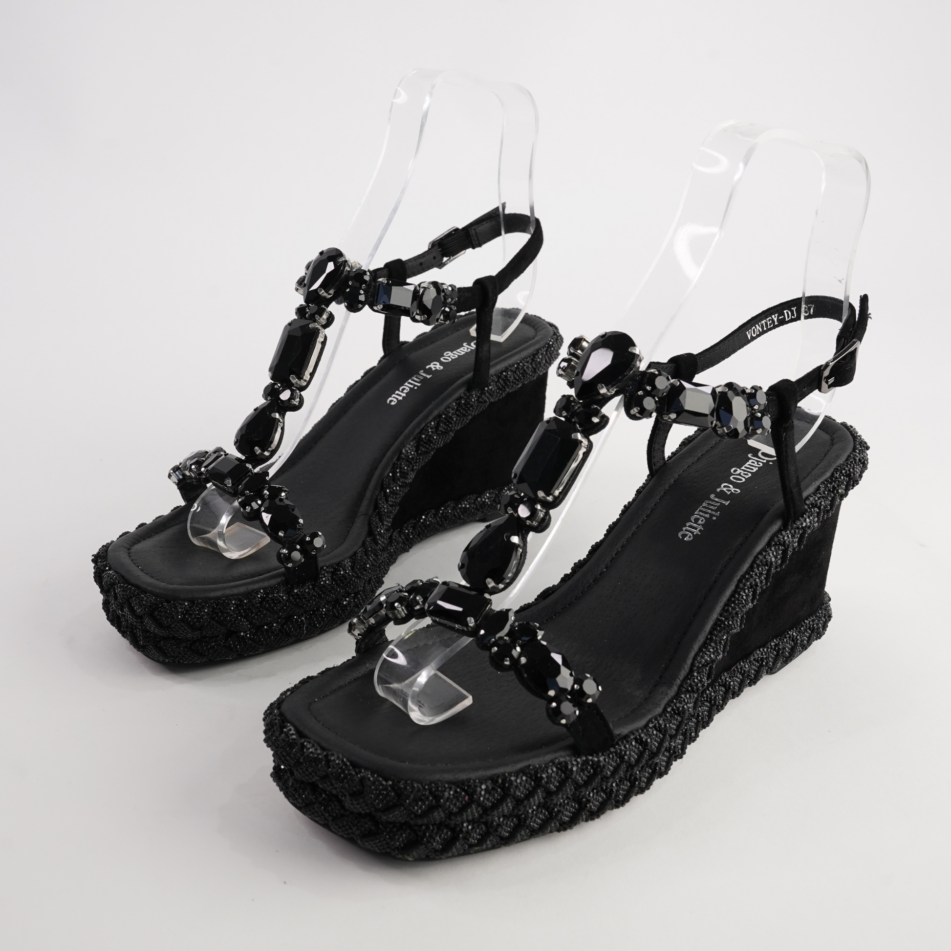 Vontey Black Suede Wedge Sandals