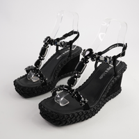 Vontey Black Suede Wedge Sandals