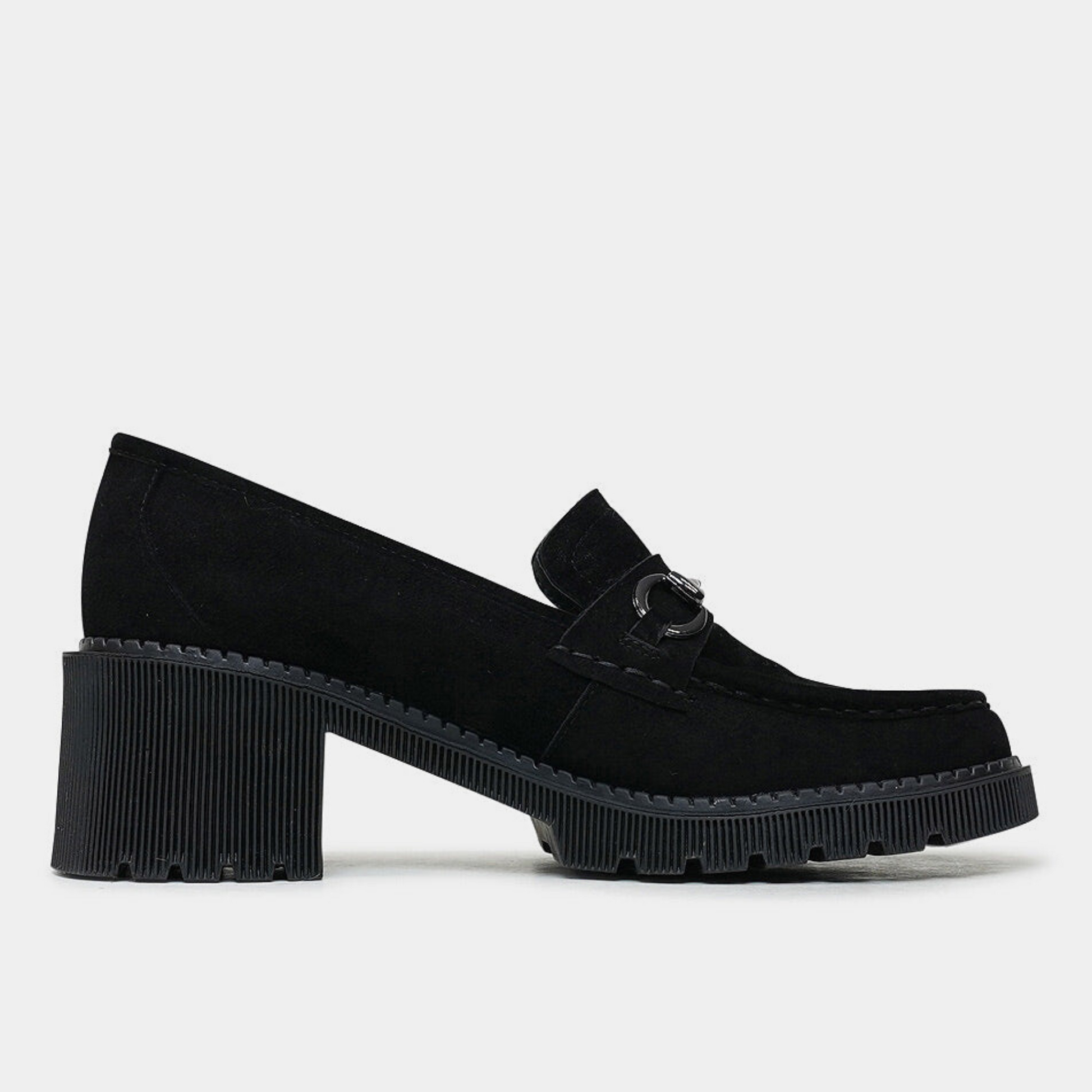 Zoey Black Suede Heeled Loafers