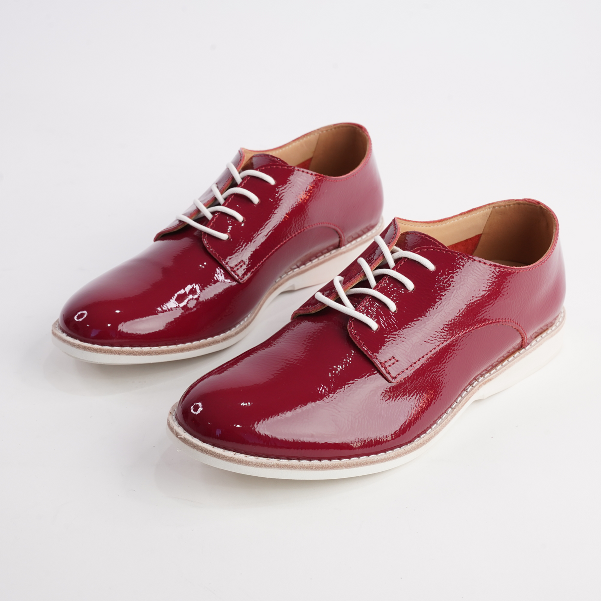 Derby Super Soft Merlot Patent Leather Lace Up Flats - ROLLIE | Shouz