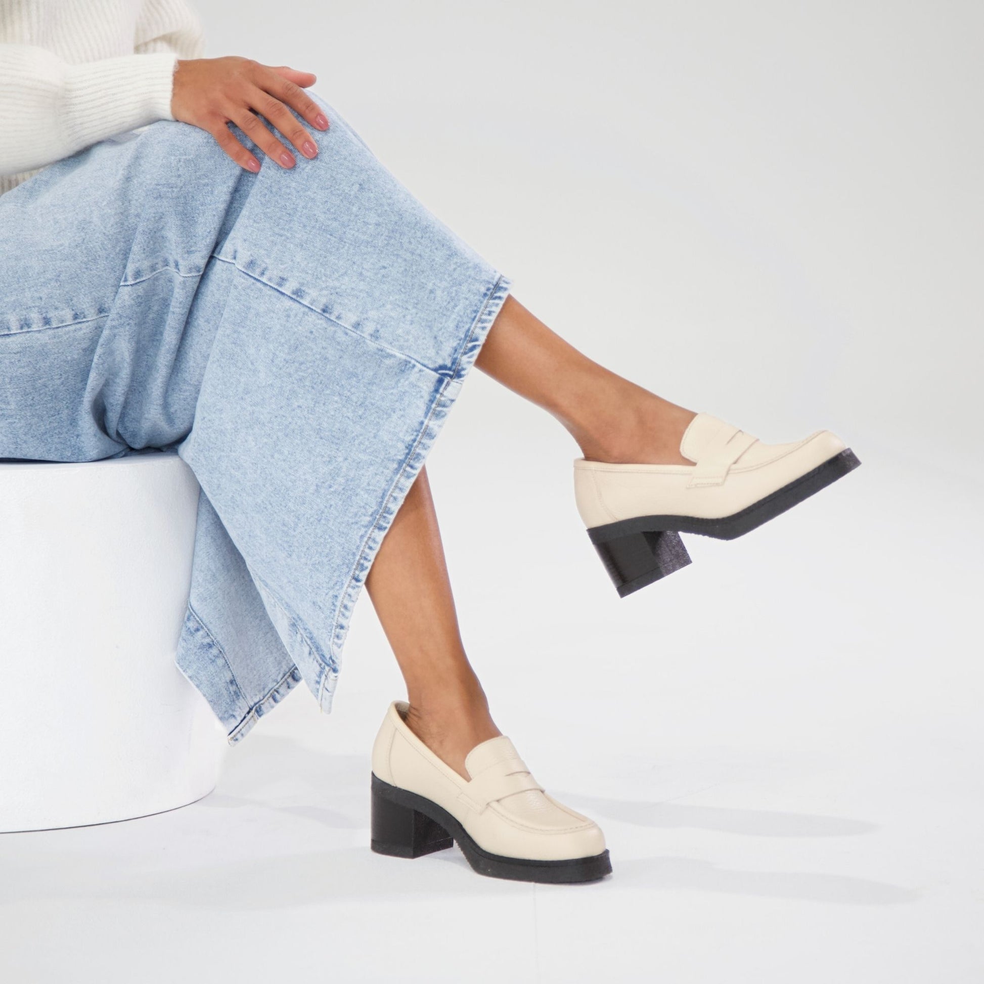 Maira Ivory Leather Loafers, NU BY NEO - Shouz