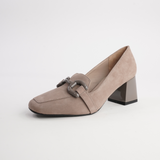 Simoner Taupe Nubuck Leather Heels