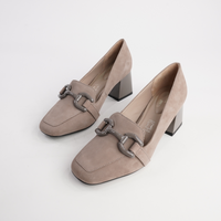 Simoner Taupe Nubuck Leather Heels