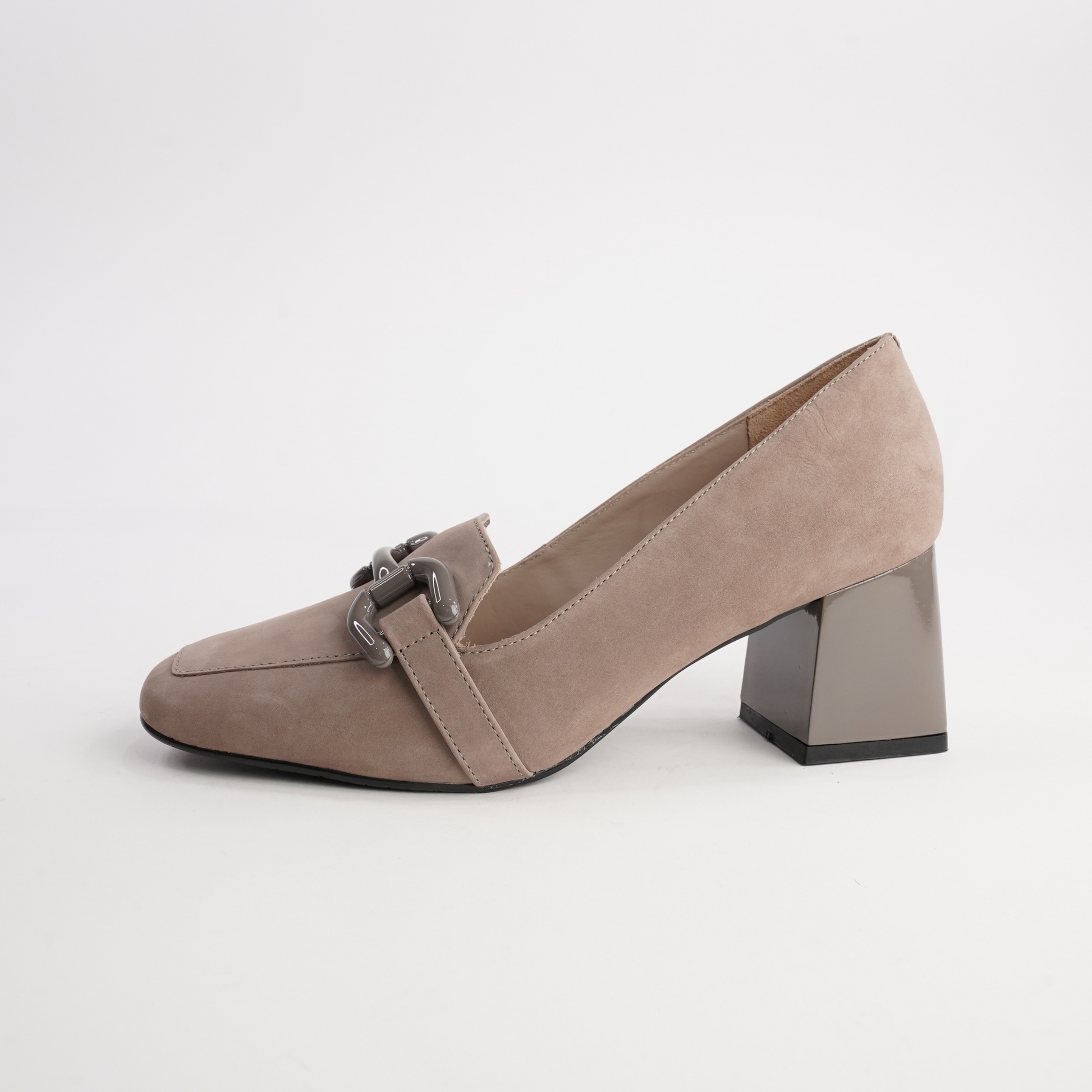 Simoner Taupe Nubuck Leather Heels
