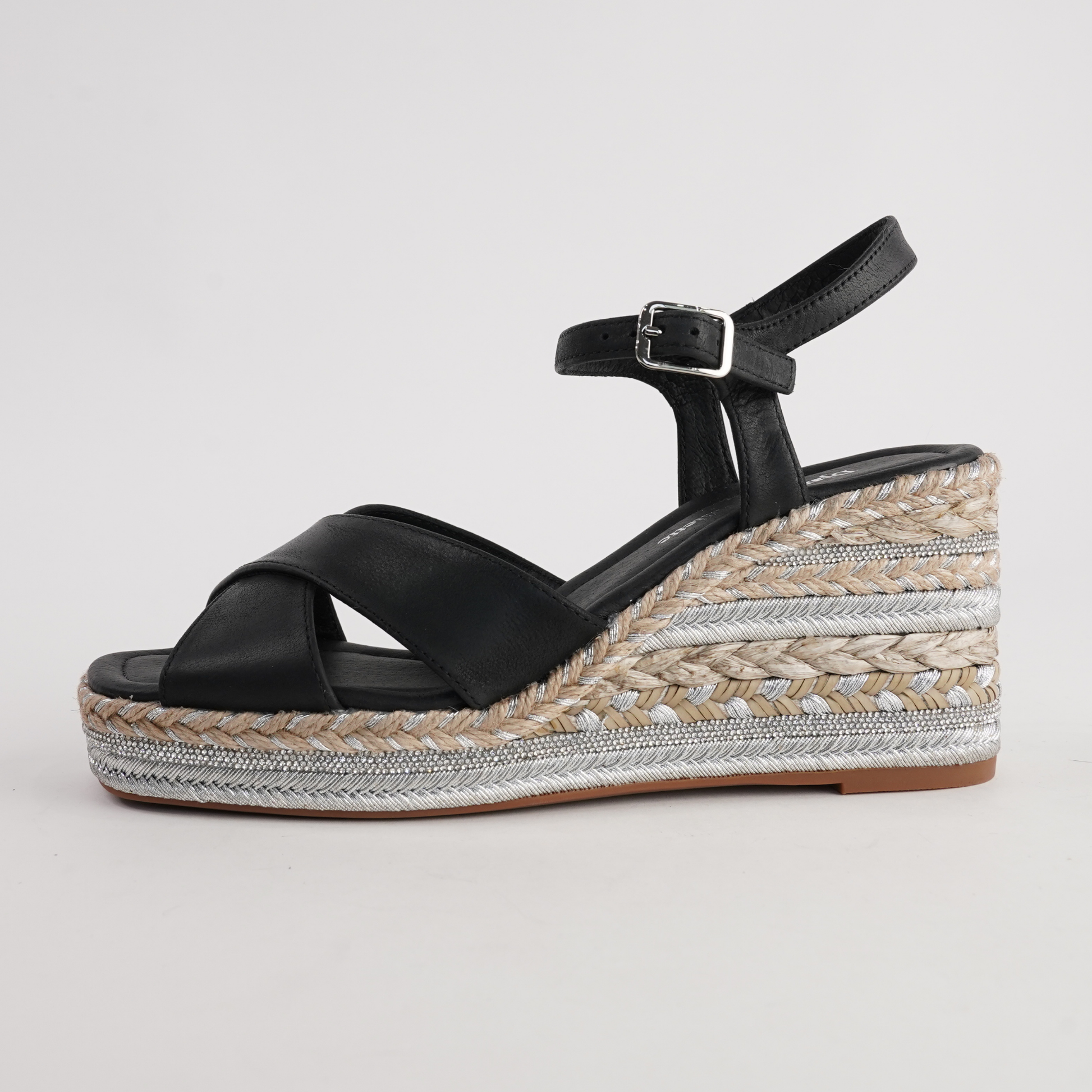 Orgal Black Leather Espadrille Wedges