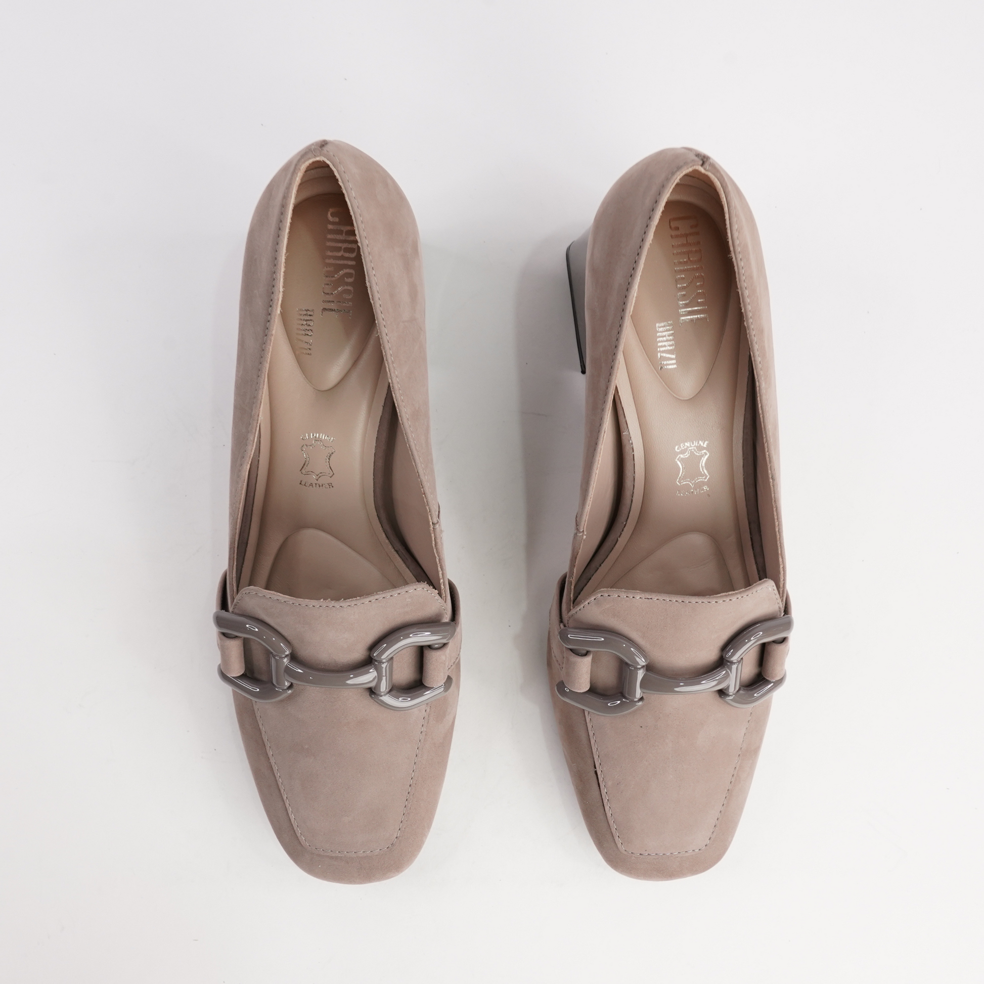Simoner Taupe Nubuck Leather Heels