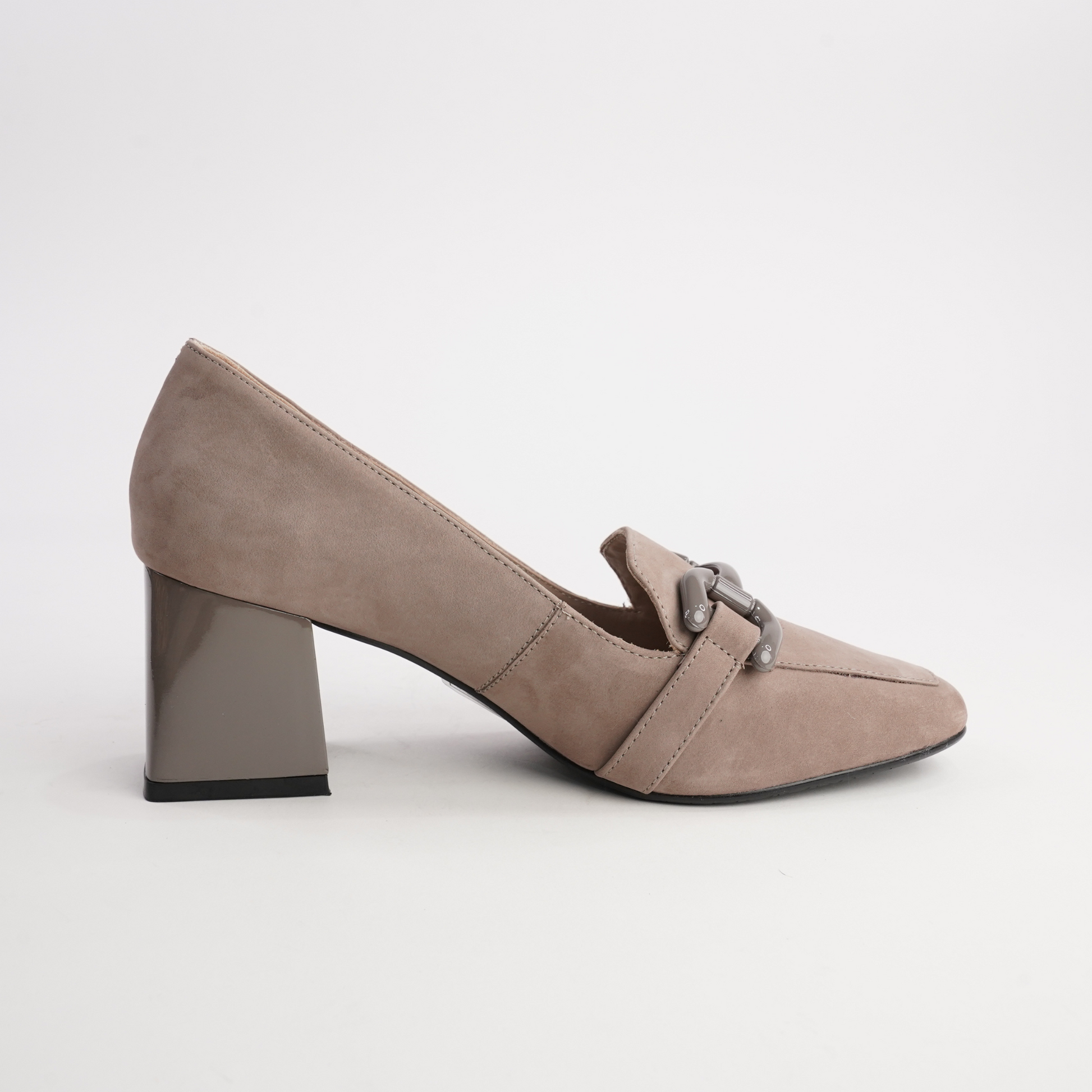 Simoner Taupe Nubuck Leather Heels