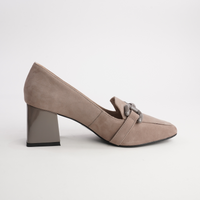 Simoner Taupe Nubuck Leather Heels