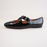 Nowa Black Crinkle Patent Leather Flats