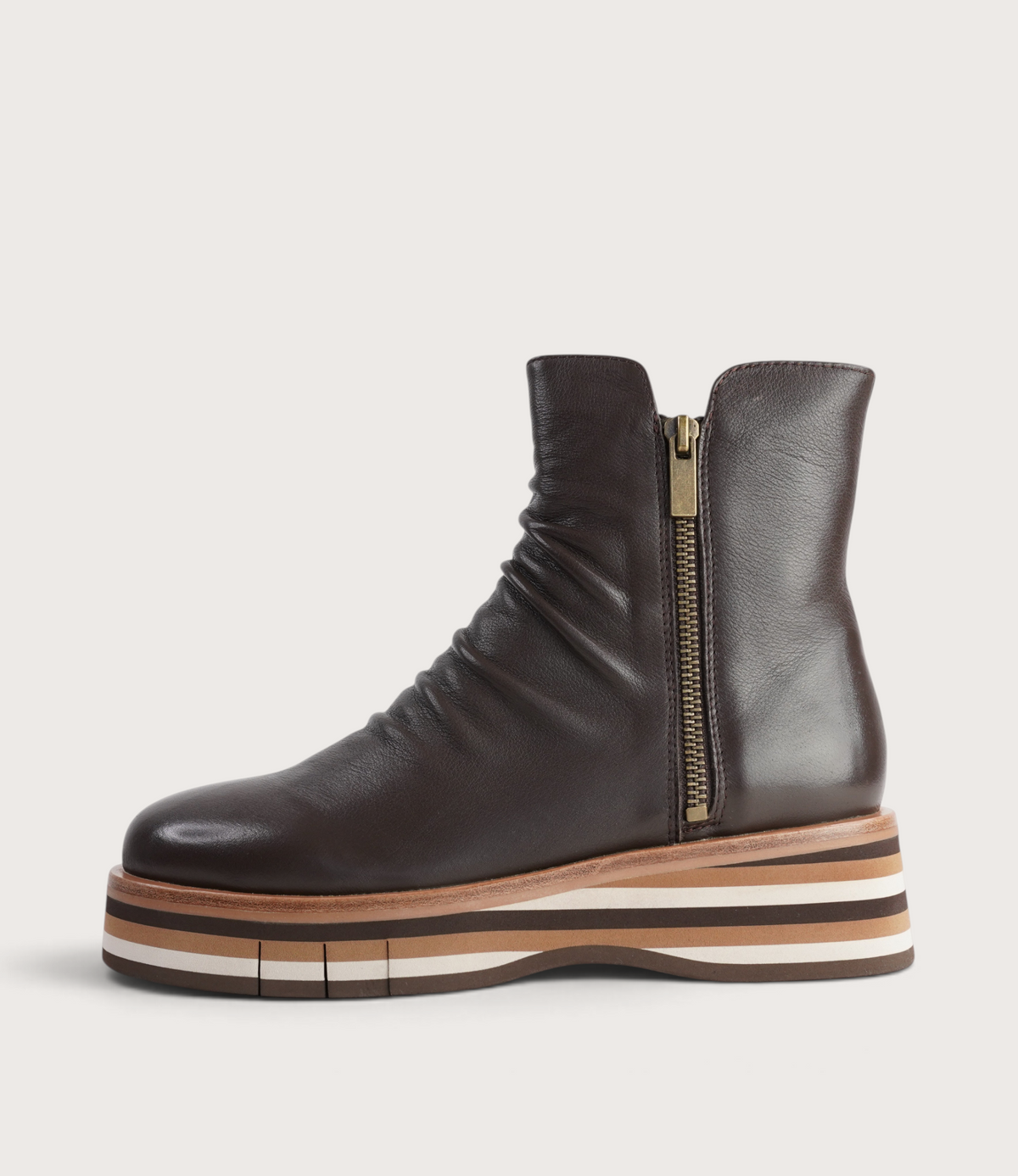 Ganni Choc Leather/ Choc Tan Multi Sole Ankle Boots