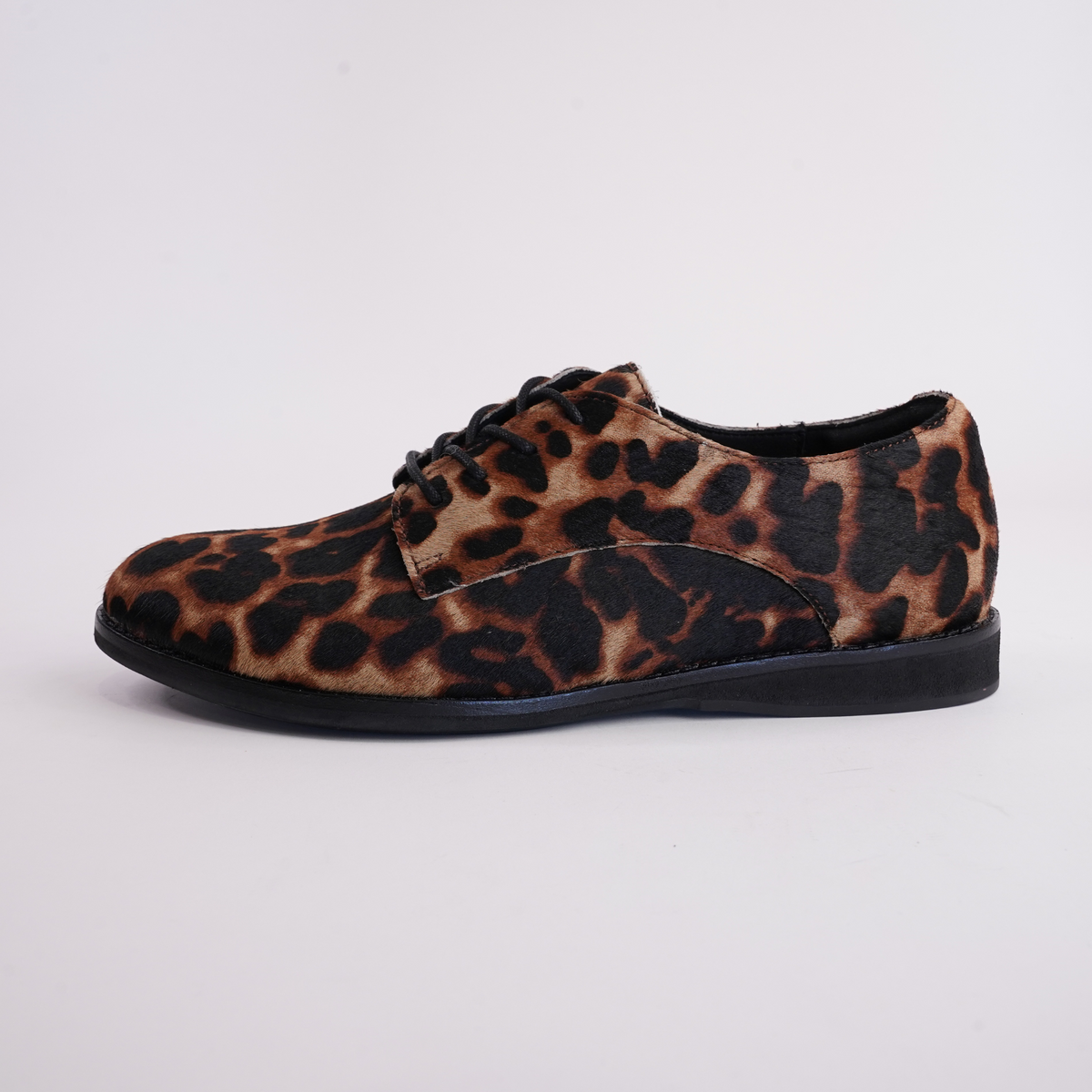 Derby Dark Camel Leopard/black Lace Up Flats - ROLLIE | Shouz