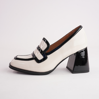 Bergen Bone/ Black Leather Heels