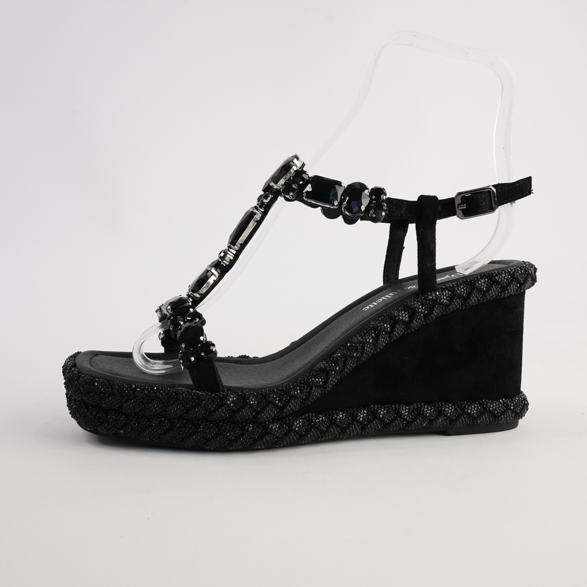 Vontey Black Suede Wedge Sandals