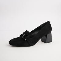 Simoner Black Suede Leather Heels