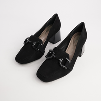 Simoner Black Suede Leather Heels