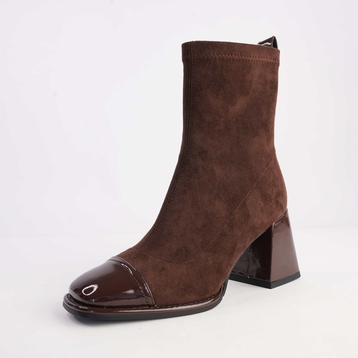 Abolish Cafe Patent/ Cafe Suede Stretch Boots - BRESLEY | Shouz