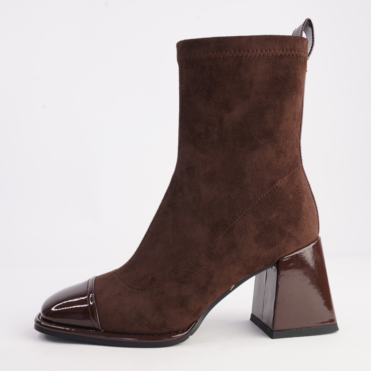 Abolish Cafe Patent/ Cafe Suede Stretch Boots - BRESLEY | Shouz