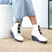 Orient Cream Leather Wedge Boots, ALFIE & EVIE - Shouz