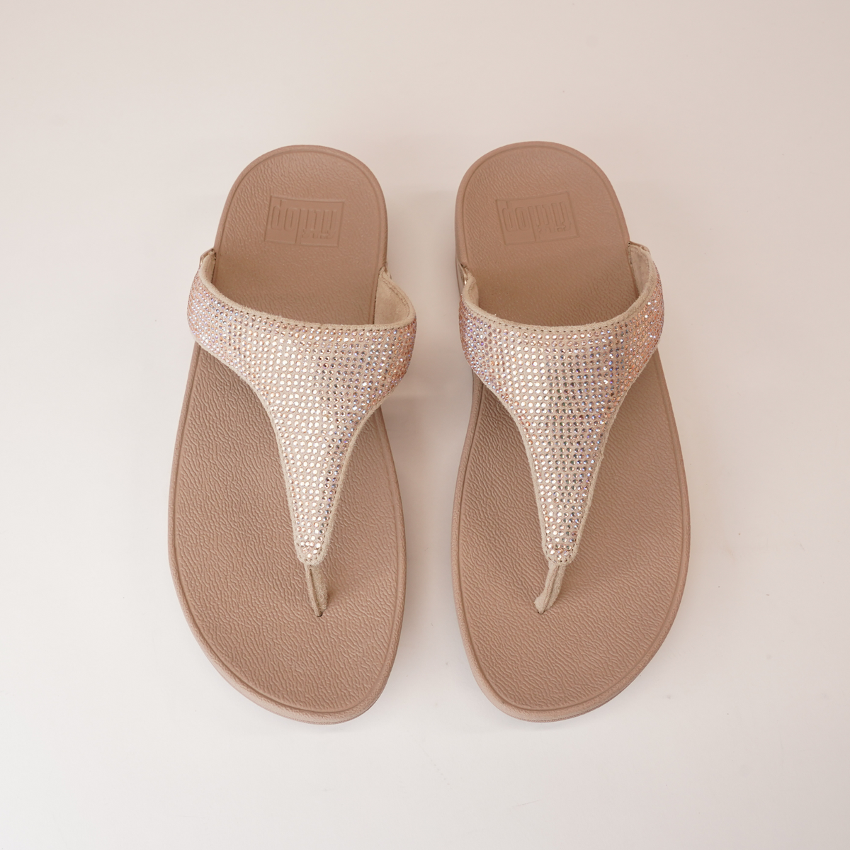 Lulu Crystal Embellished Latte Sandals - FITFLOP | Shouz