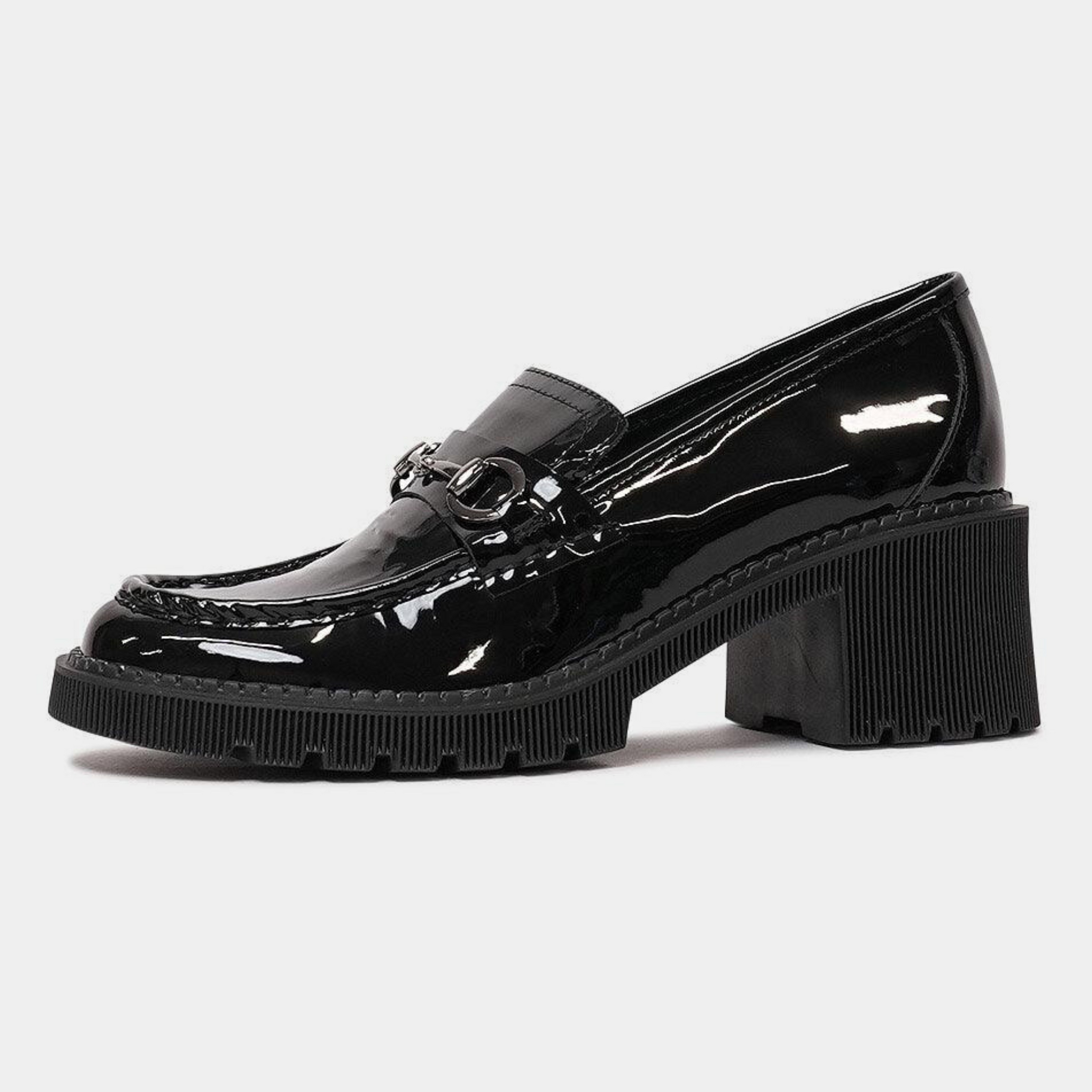 Zoey Black Patent Leather Heeled Loafers