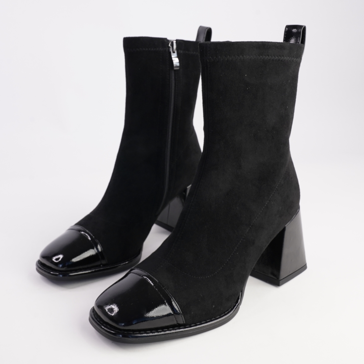 Abolish Black Patent/ Black Suede Stretch Boots - BRESLEY | Shouz