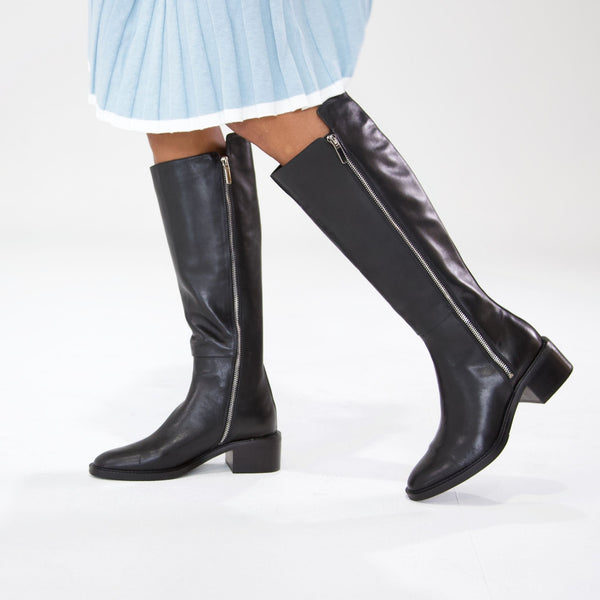 Kenzie Black Leather Knee High Boots