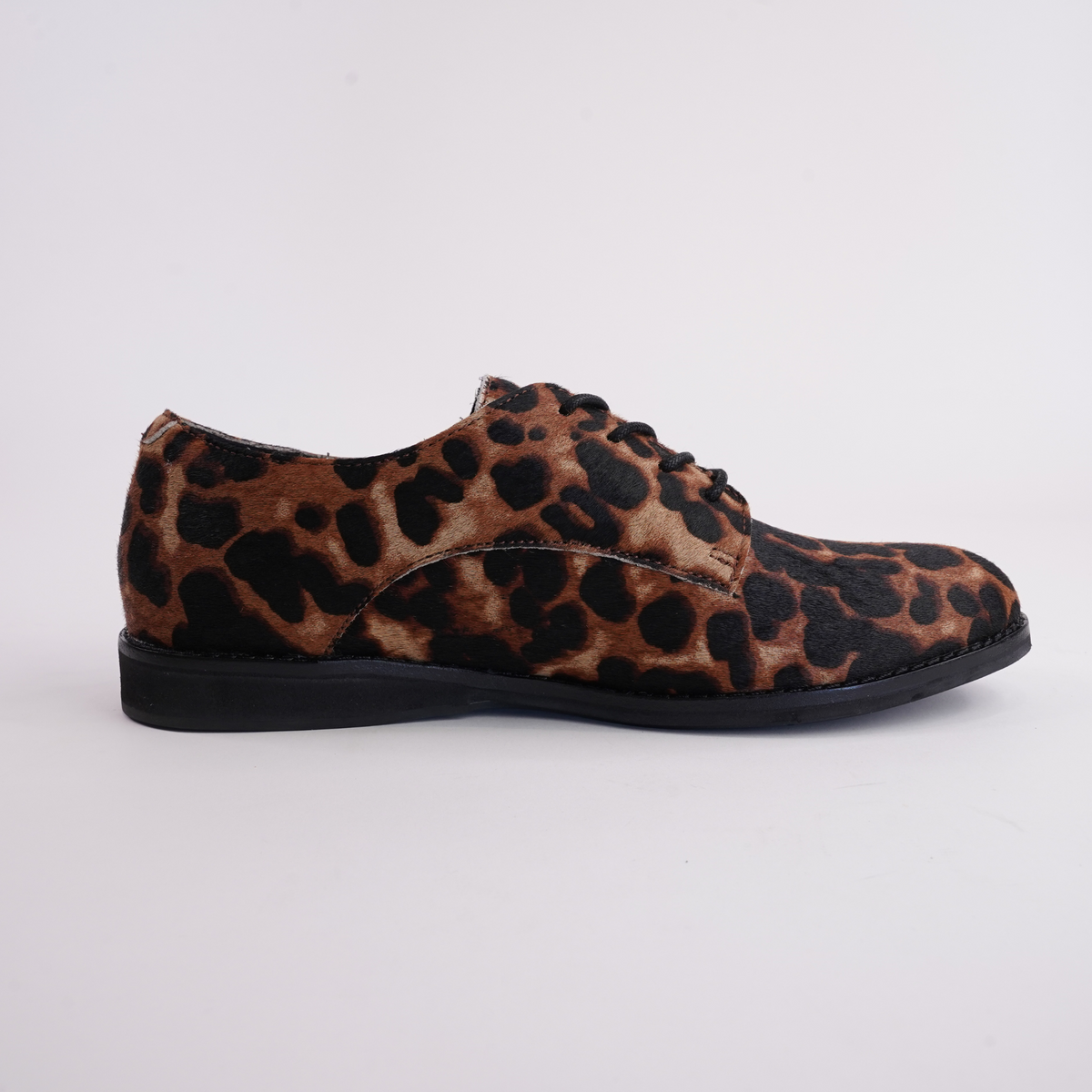Derby Dark Camel Leopard/black Lace Up Flats - ROLLIE | Shouz