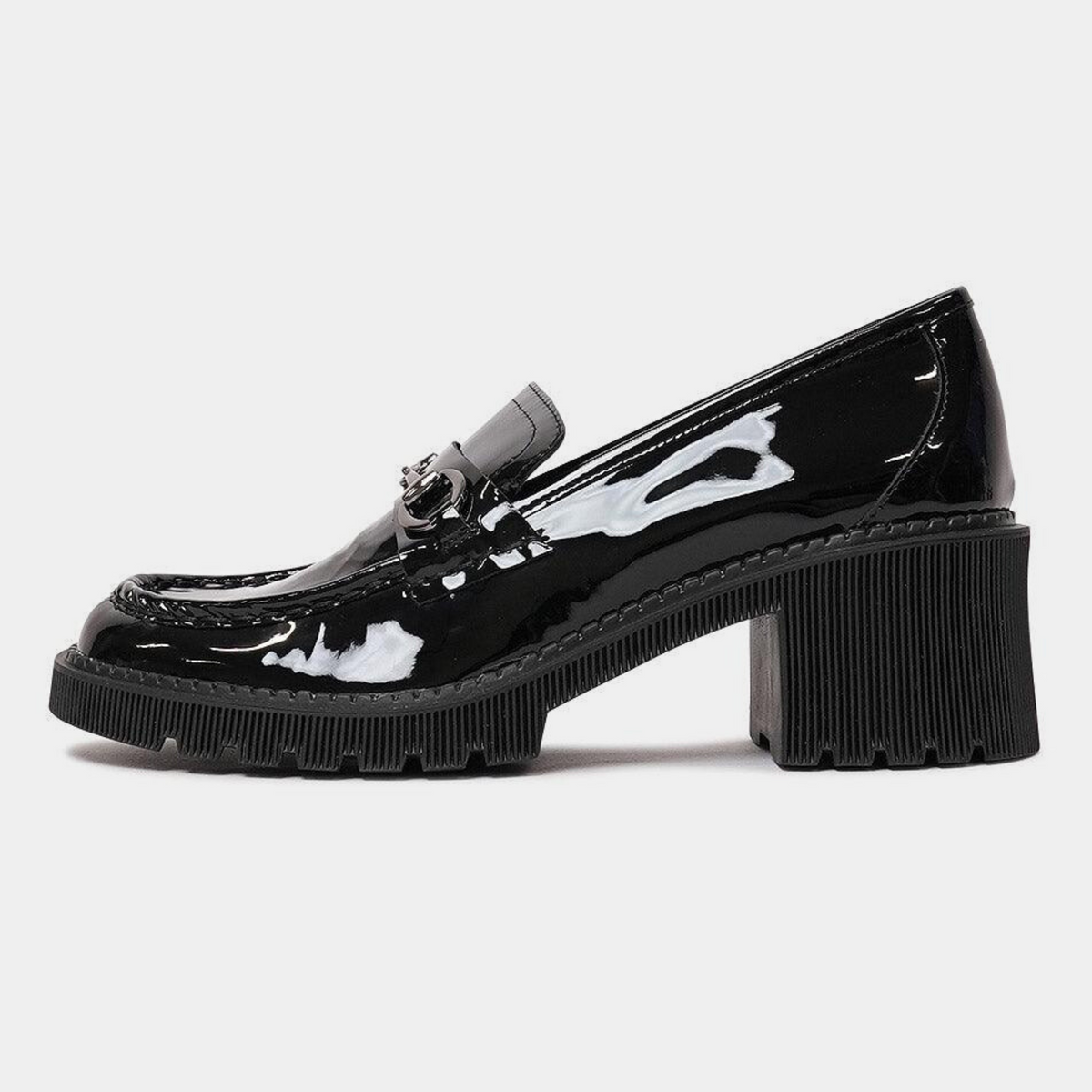 Zoey Black Patent Leather Heeled Loafers - DJANGO AND JULIETTE | Shouz