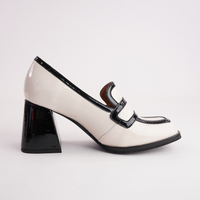 Bergen Bone/ Black Leather Heels