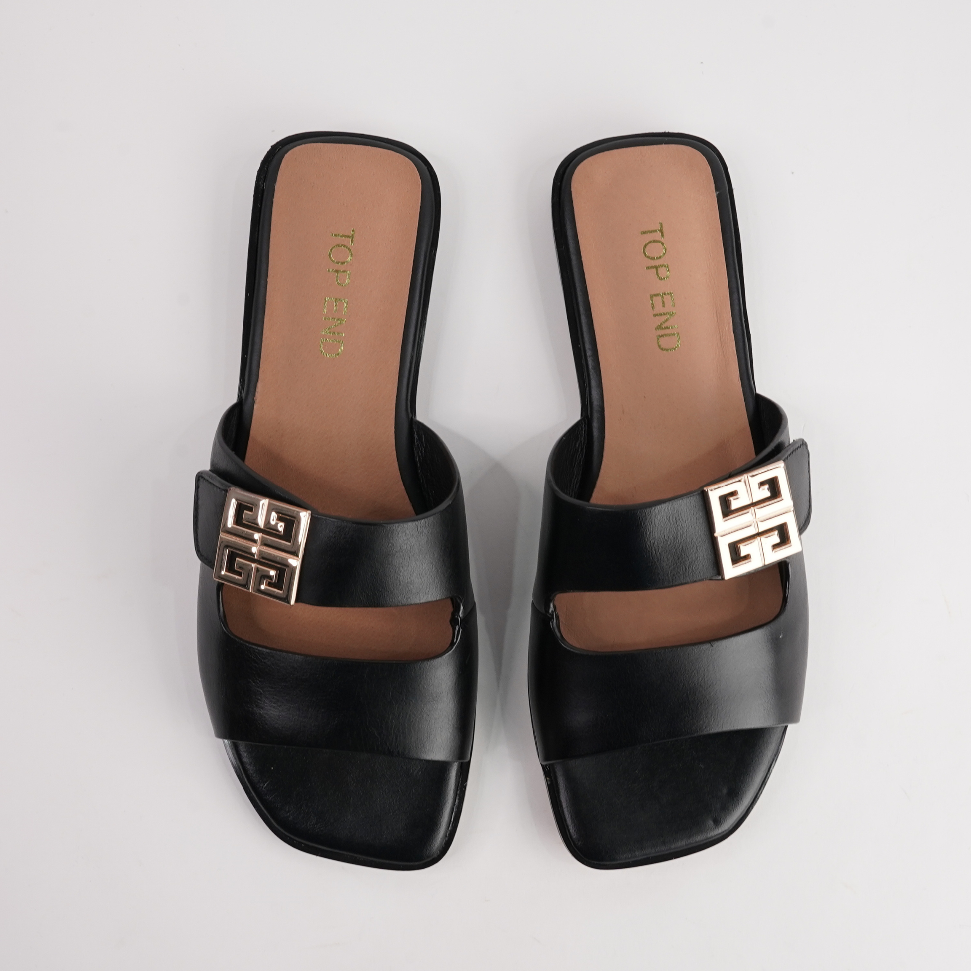 Larino Black Leather Slides