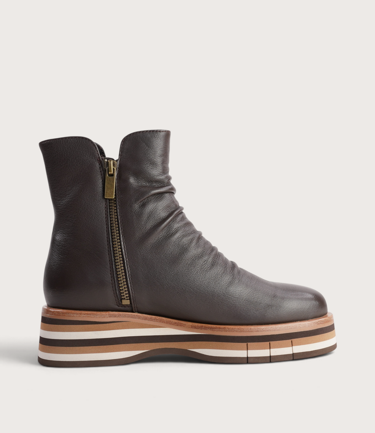Ganni Choc Leather/ Choc Tan Multi Sole Ankle Boots