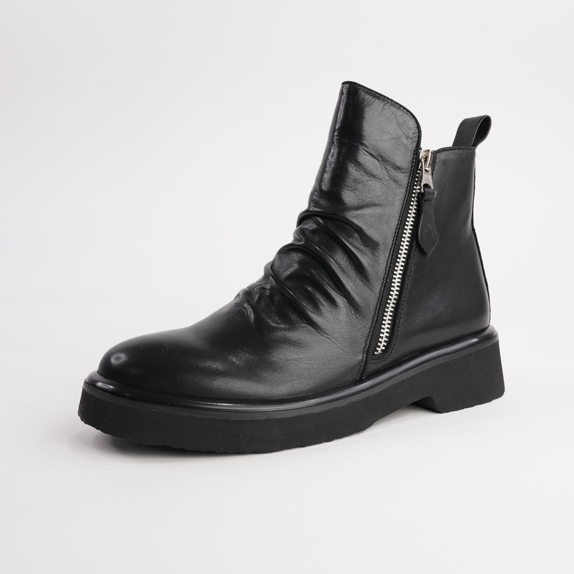 Theona Black Leather Ankle Boots