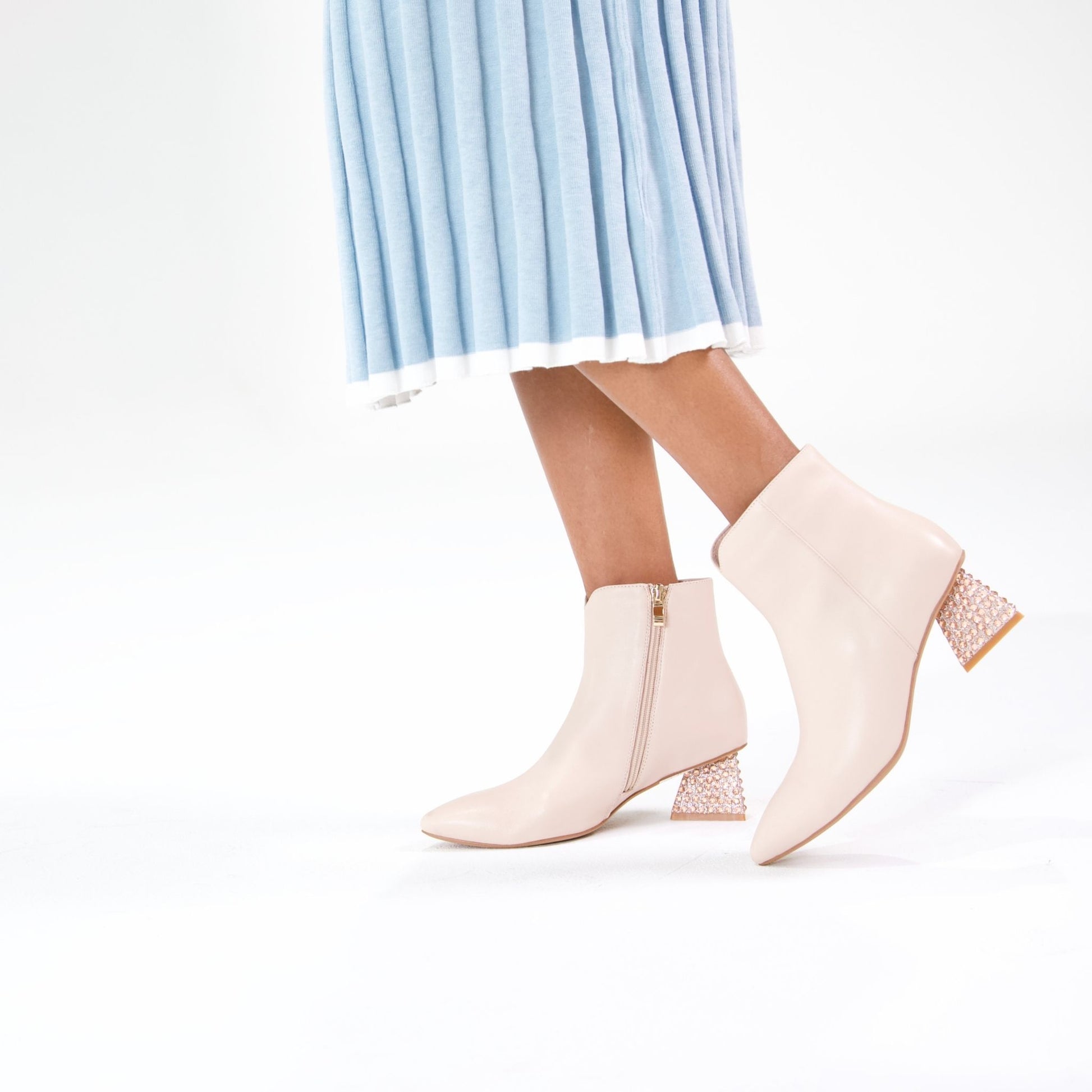 Malitta Nude Leather Ankle Boots, DJANGO & JULIETTE - Shouz